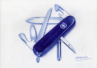 Drawing titled "Couteau Suisse" by Ananou, Original Artwork, Ballpoint pen