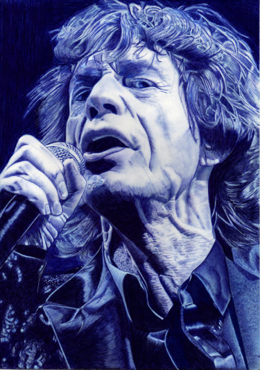 Tekening getiteld "Mike Jagger" door Ananou, Origineel Kunstwerk, Balpen