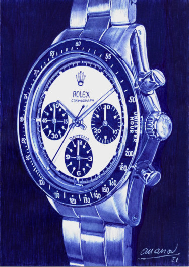 Dessin intitulée "Rolex Daytona" par Ananou, Œuvre d'art originale, Stylo à bille