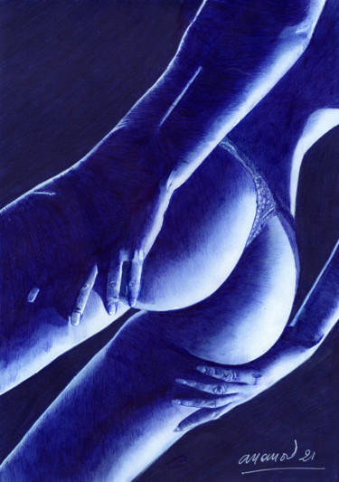 Drawing titled "Nu Aux mains 2" by Ananou, Original Artwork, Ballpoint pen