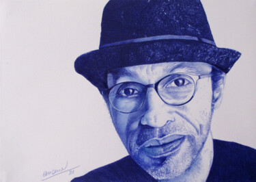 Drawing titled "Manu Katché" by Ananou, Original Artwork, Ballpoint pen