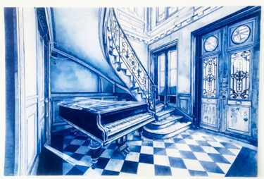 Drawing titled "Le piano abandonné" by Ananou, Original Artwork, Ballpoint pen