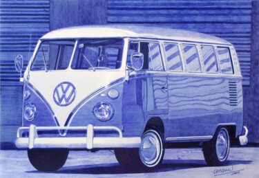 Dessin intitulée "Combi Volkwagen" par Ananou, Œuvre d'art originale, Stylo à bille