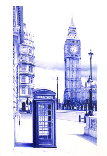 Drawing titled "Cabine Telephone Lo…" by Ananou, Original Artwork, Ballpoint pen