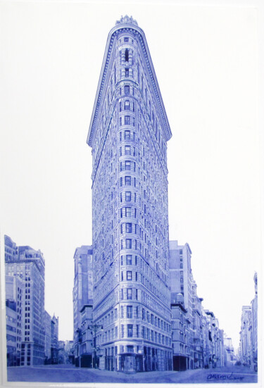 Drawing titled "Flat Iron Building" by Ananou, Original Artwork, Ballpoint pen