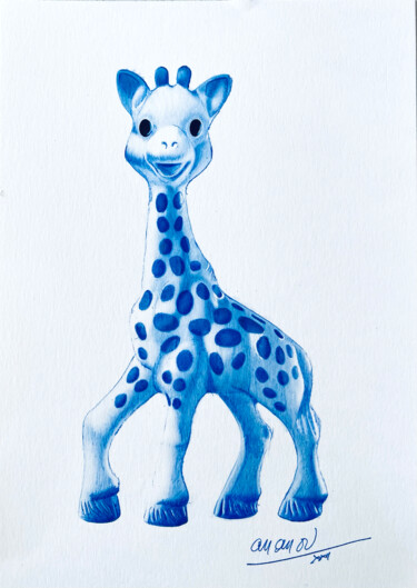 Drawing titled "Sophie la Girafe" by Ananou, Original Artwork, Ballpoint pen