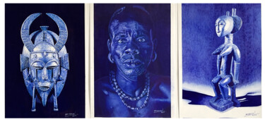 Disegno intitolato "Art Africain Tripty…" da Ananou, Opera d'arte originale, Biro