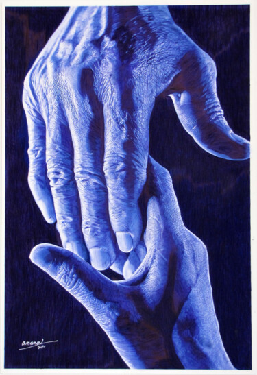 Dessin intitulée "Main dans la Main 2" par Ananou, Œuvre d'art originale, Stylo à bille