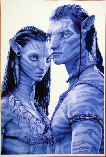 Drawing titled "Avatar 2" by Ananou, Original Artwork, Ballpoint pen