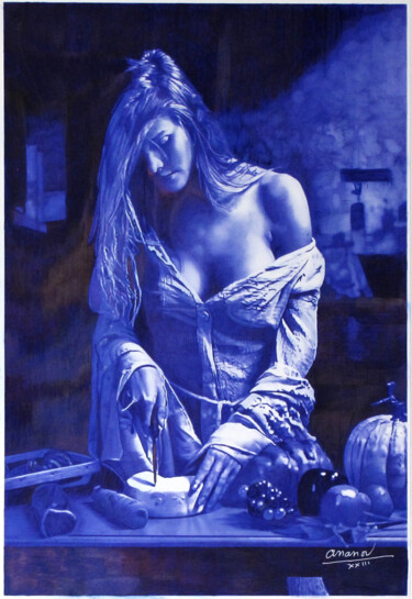 Desenho intitulada "La femme au camembe…" por Ananou, Obras de arte originais, Canetac de aerossol