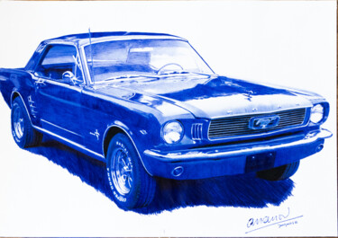 Dibujo titulada "Ford Mustang" por Ananou, Obra de arte original, Bolígrafo