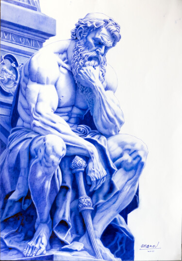 Dessin intitulée "Zeus" par Ananou, Œuvre d'art originale, Stylo à bille