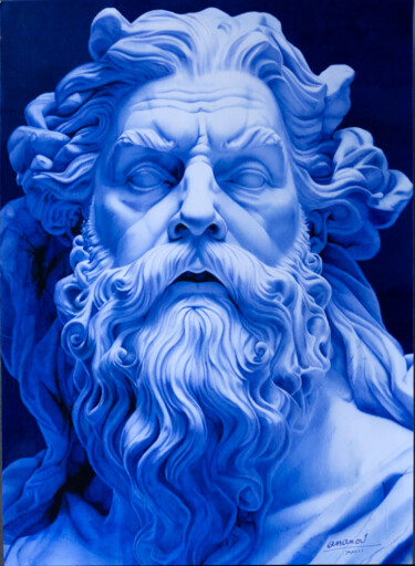 Dibujo titulada "Tête de Zeus" por Ananou, Obra de arte original, Bolígrafo