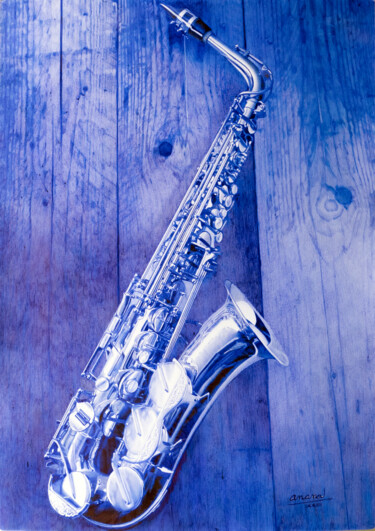 Dibujo titulada "Saxophone" por Ananou, Obra de arte original, Bolígrafo