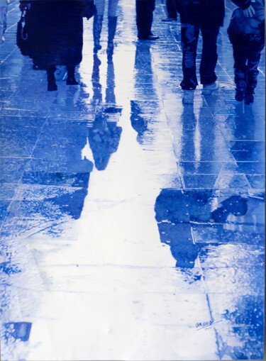 Dessin intitulée "Sous la pluie 1" par Ananou, Œuvre d'art originale, Stylo à bille