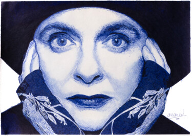 Drawing titled "Amelie Nothomb" by Ananou, Original Artwork, Ballpoint pen