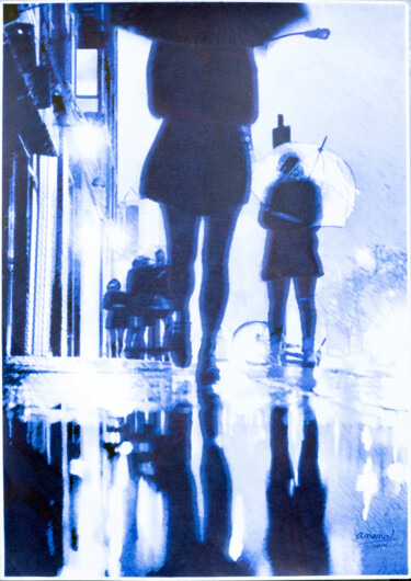 Dessin intitulée "Pluie et Parapluies" par Ananou, Œuvre d'art originale, Stylo à bille