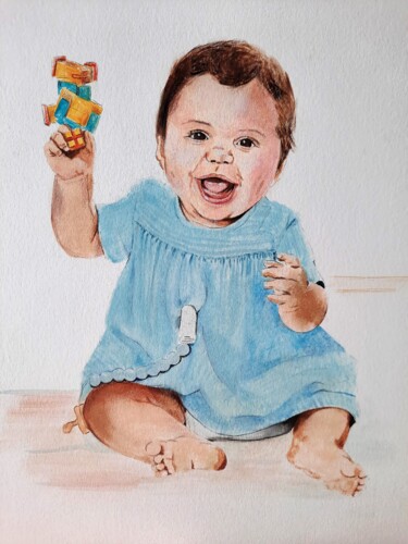 Painting titled "Retrato infantil" by Ana Nunes, Original Artwork, Oil