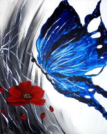 Painting titled "Poppies butterfly" by Anapia, Original Artwork, Acrylic
