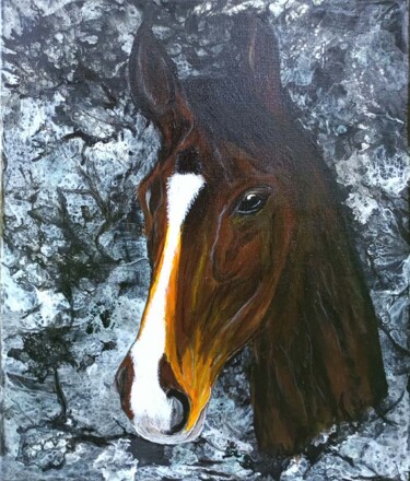 Malarstwo zatytułowany „Horse abstraction h…” autorstwa Anapia, Oryginalna praca, Akryl Zamontowany na Drewniana rama noszy