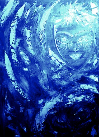 Digitale Kunst mit dem Titel "Afrique Magique Bleu" von Anaquarelle, Original-Kunstwerk, Digitale Malerei