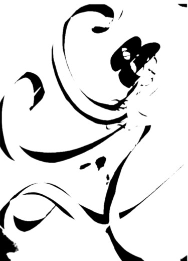 Digitale Kunst getiteld "Geisha Black&White" door Anaquarelle, Origineel Kunstwerk, Digitaal Schilderwerk
