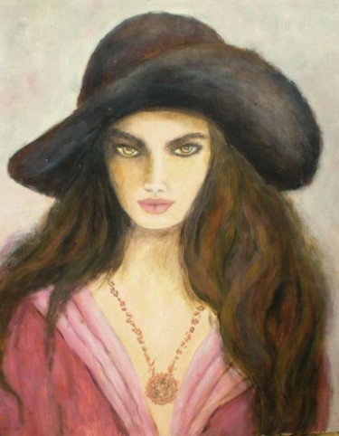 Pintura titulada "El sombrero marron" por Ana Celia Quintana, Obra de arte original