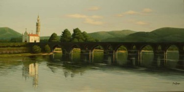 Pittura intitolato "Madrugada em Ponte…" da Ana Rego, Opera d'arte originale, Olio