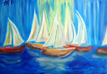 Pintura titulada "Barcos navegando" por Anuska, Obra de arte original, Oleo
