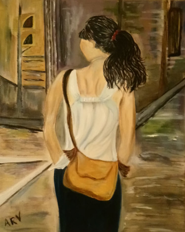 Pintura titulada "Caminando por la ci…" por Anuska, Obra de arte original, Oleo