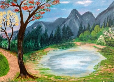 Painting titled "O LAGO" by Anarosa, Original Artwork, Acrylic