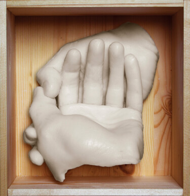 제목이 "Plaster Hands III"인 조형물 Ana Sousa Santos로, 원작, 회 반죽 나무 들것 프레임에 장착됨