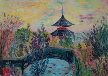 Картина под названием "Japanese landscape" - Anastacia Gaikova, Подлинное произведение искусства, Масло Установлен на Деревя…