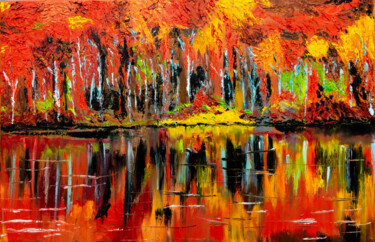 Painting titled "Autumn" by Anastacia Gaikova, Original Artwork, Oil Mounted on Wood Stretcher frame