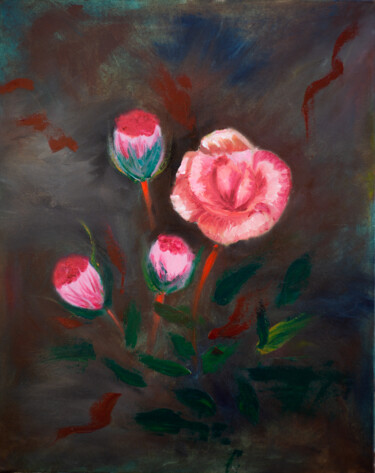 Painting titled "Roses" by Anastacia Gaikova, Original Artwork, Oil Mounted on Wood Stretcher frame