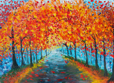 Painting titled "Autumn Park" by Anastacia Gaikova, Original Artwork, Oil