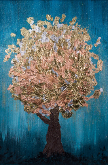 Painting titled "Golden tree" by Anastacia Gaikova, Original Artwork, Acrylic