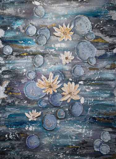 Painting titled "Water lilies" by Anastacia Gaikova, Original Artwork, Acrylic