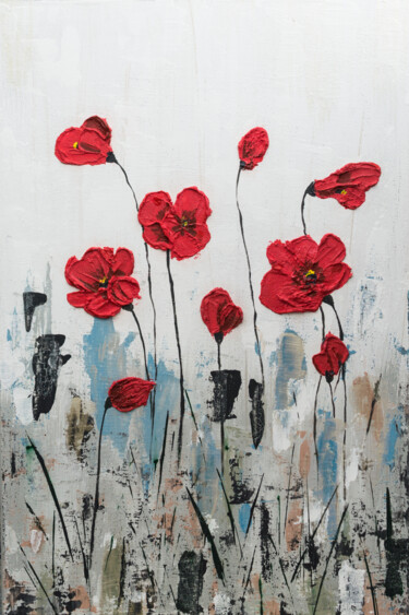 Картина под названием "Poppies on white" - Anastacia Gaikova, Подлинное произведение искусства, Акрил