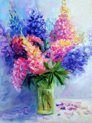 Painting titled "Summer floral art,…" by Anastasia Akunina, Original Artwork, Oil