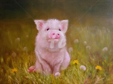 Peinture intitulée "BABY PIG OIL PAINTI…" par Anastasia Akunina, Œuvre d'art originale, Huile