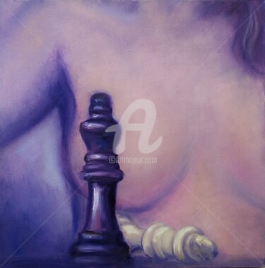 Painting titled "King in check" by Anastasia Akunina, Original Artwork, Oil Mounted on Wood Stretcher frame