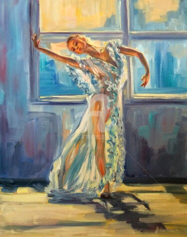 Painting titled "BLUE DANCER" by Anastasia Akunina, Original Artwork, Oil