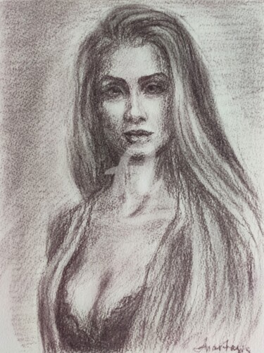 Dessin intitulée "BEAUTIFUL WOMAN SEX…" par Anastasia Akunina, Œuvre d'art originale, Fusain