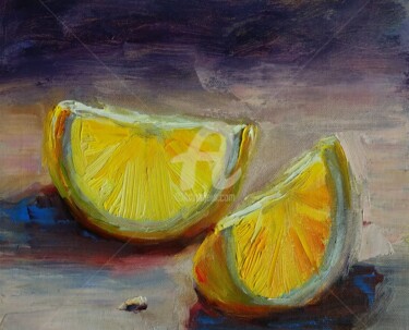 Peinture intitulée "Juicy Lemon Fruits…" par Anastasia Akunina, Œuvre d'art originale, Huile