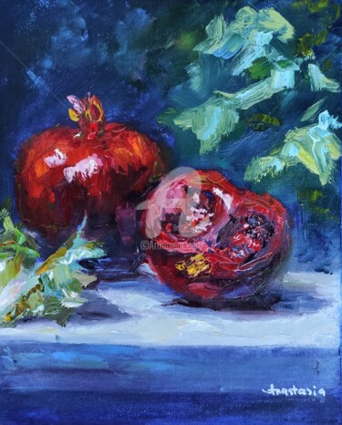 Malerei mit dem Titel "Pomegranate Fruits…" von Anastasia Akunina, Original-Kunstwerk, Öl