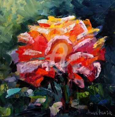 "Rose painting Flowe…" başlıklı Tablo Anastasia Akunina tarafından, Orijinal sanat, Petrol Karton üzerine monte edilmiş