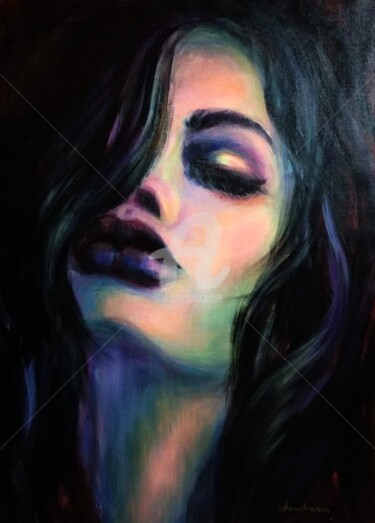 Painting titled "Dark beauty Woman P…" by Anastasia Akunina, Original Artwork, Acrylic