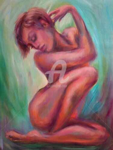 Painting titled "Moment of silence M…" by Anastasia Akunina, Original Artwork, Oil