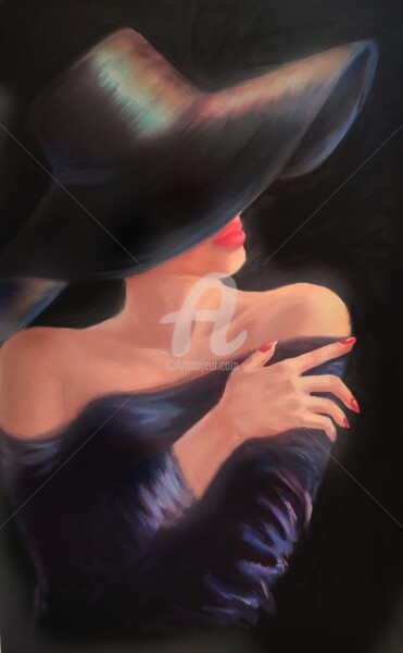 Painting titled "Lady in a hat" by Anastasia Akunina, Original Artwork, Oil